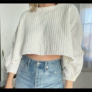 Anthropologie Chunky Cropped Crew Cream Sweater by Moth
